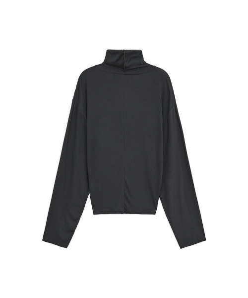 Wool Turtle Neck Long Sleeve Top, CHARCOAL