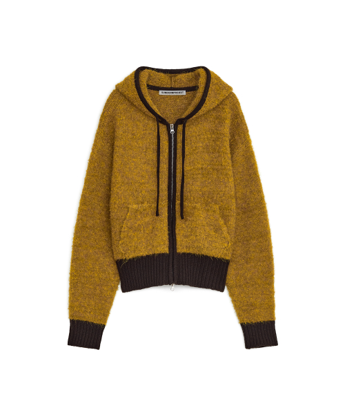 Boucle Knit Hoodie Zip-up, YELLOW