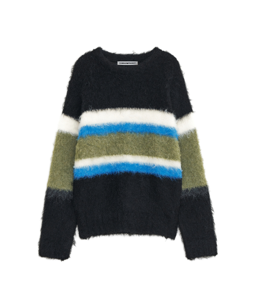 Hairy Color Block Knit, BLACK