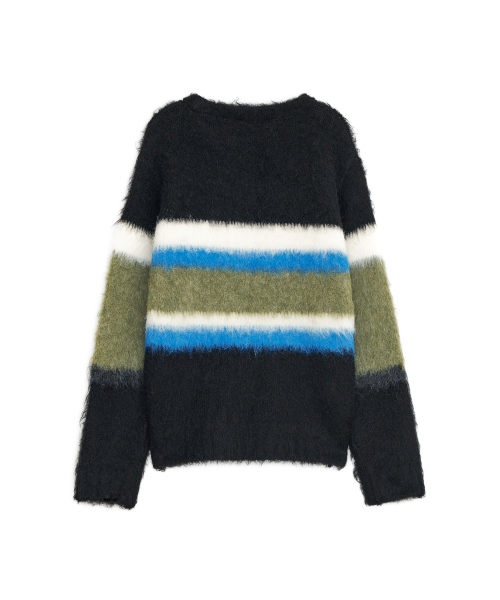 Hairy Color Block Knit, BLACK