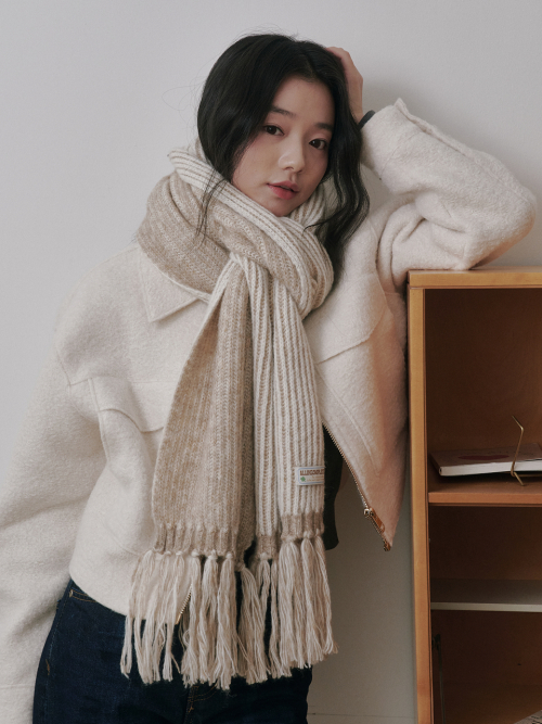 Rain Tassel Knit Muffler (Beige&Cream)