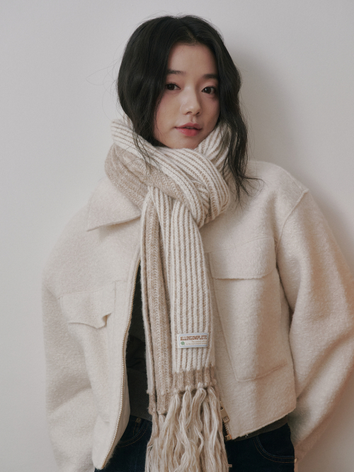 Rain Tassel Knit Muffler (Beige&Cream)