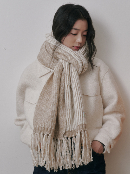 Rain Tassel Knit Muffler (Beige&Cream)