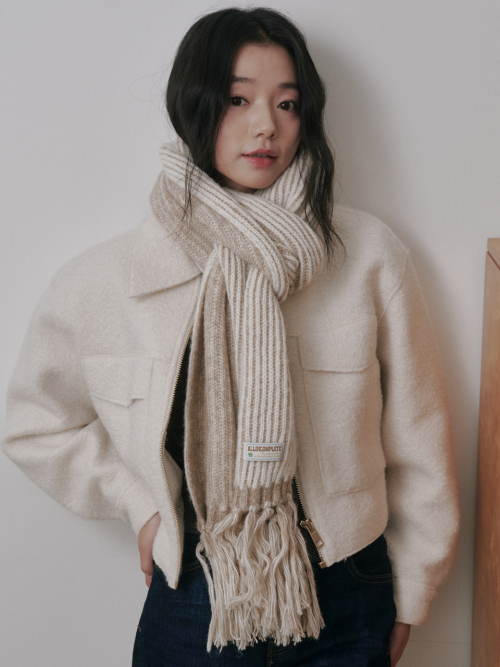 Rain Tassel Knit Muffler (Beige&Cream)