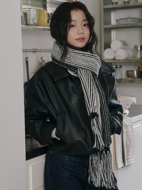 Rain Tassel Knit Muffler (Black&Cream)