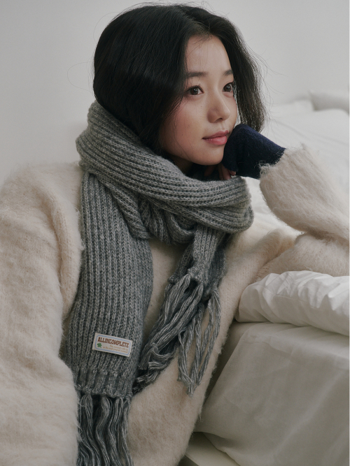 Rain Tassel Knit Muffler (Gray)