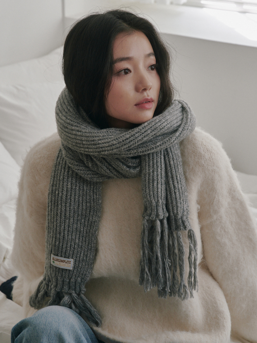 Rain Tassel Knit Muffler (Gray)