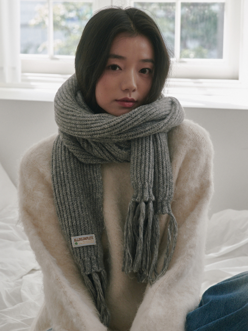 Rain Tassel Knit Muffler (Gray)