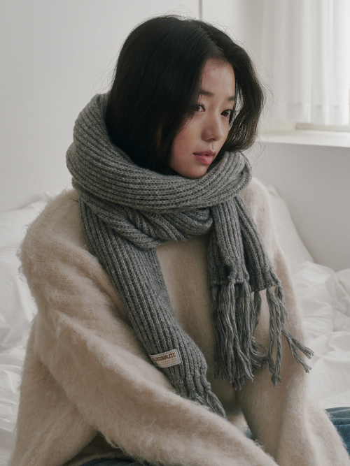 Rain Tassel Knit Muffler (Gray)