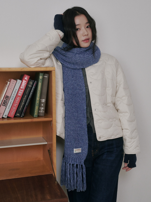 Rain Tassel Knit Muffler (Blue)