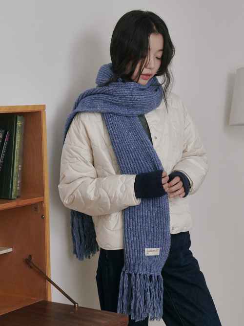 Rain Tassel Knit Muffler (Blue)