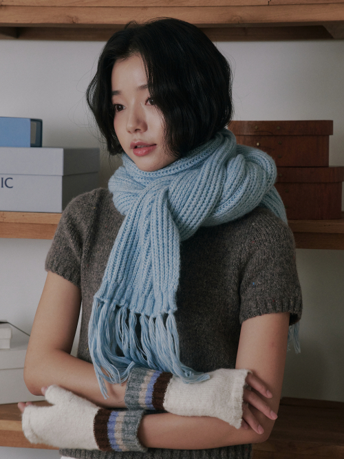 Rain Tassel Knit Muffler (Sky Blue)