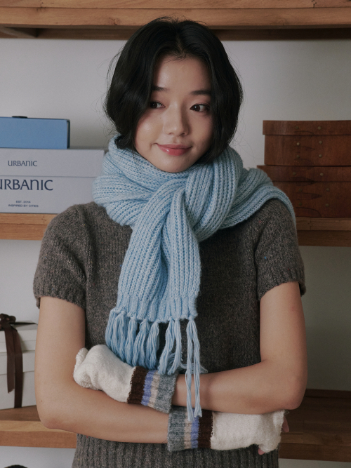 Rain Tassel Knit Muffler (Sky Blue)
