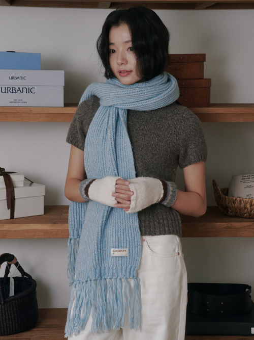 Rain Tassel Knit Muffler (Sky Blue)