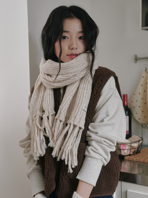 Rain Tassel Knit Muffler (Ivory)