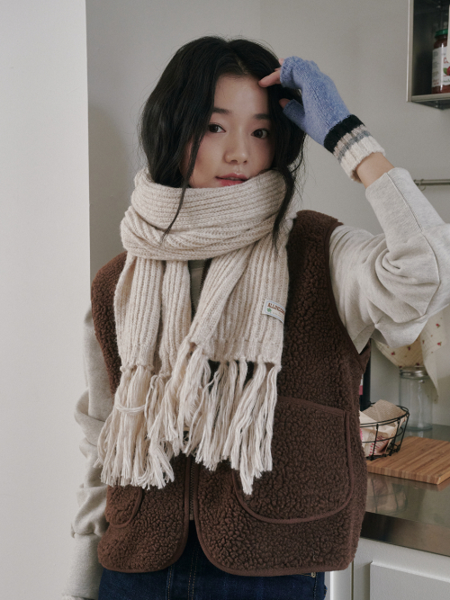 Rain Tassel Knit Muffler (Ivory)