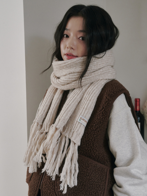 Rain Tassel Knit Muffler (Ivory)