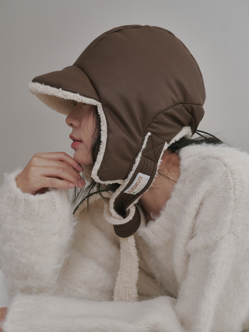 Leather Poddle Padding Balaclava (Brown)