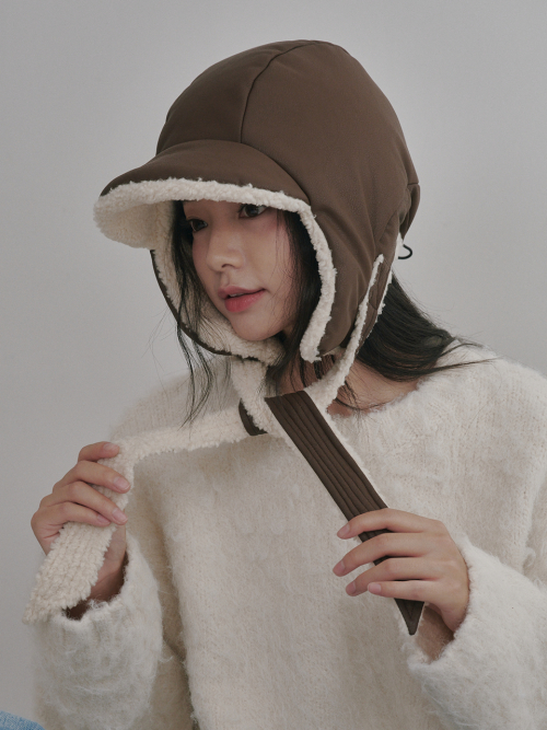 Leather Poddle Padding Balaclava (Brown)