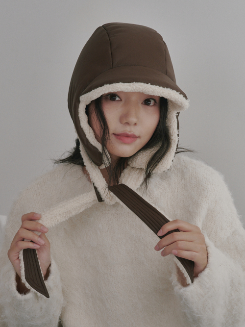 Leather Poddle Padding Balaclava (Brown)