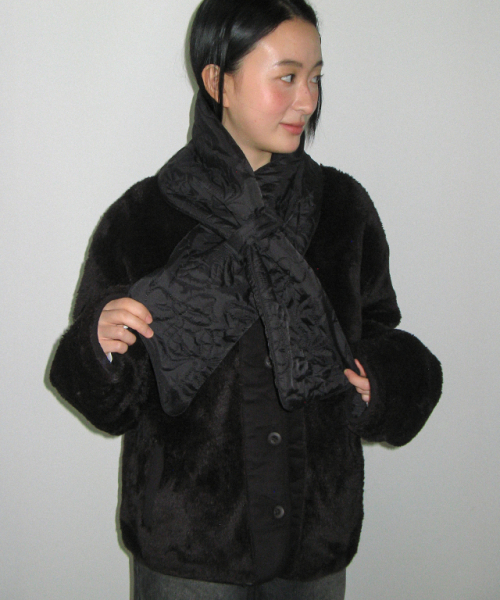 FUR REVERSIBLE QUILTING MUFFLER JUMPER SET BLACK