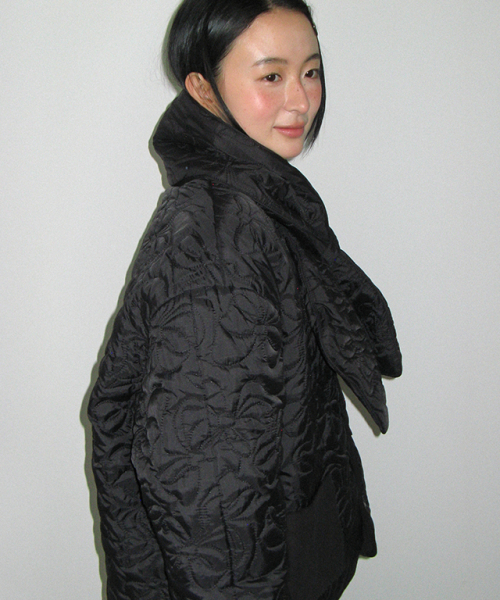 FUR REVERSIBLE QUILTING MUFFLER JUMPER SET BLACK