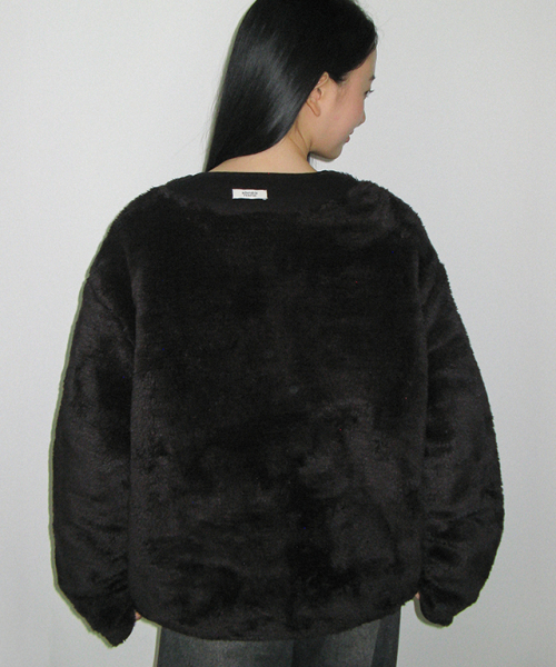 FUR REVERSIBLE QUILTING MUFFLER JUMPER SET BLACK
