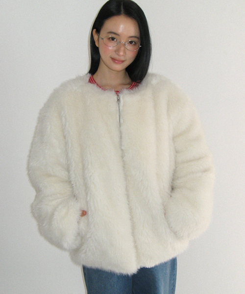 INNER POINTED FLUFFY FUR JACKET IVORY