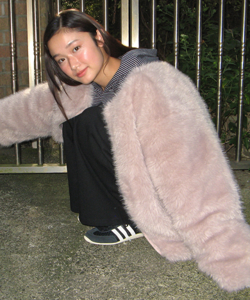 INNER POINTED FLUFFY FUR JACKET DUSTY PINK