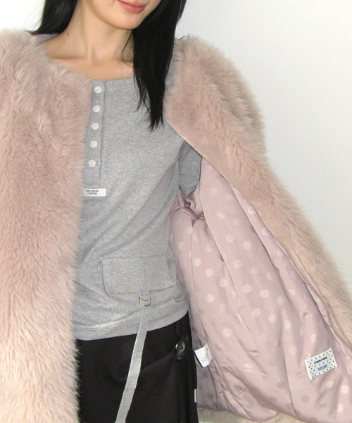 INNER POINTED FLUFFY FUR JACKET DUSTY PINK