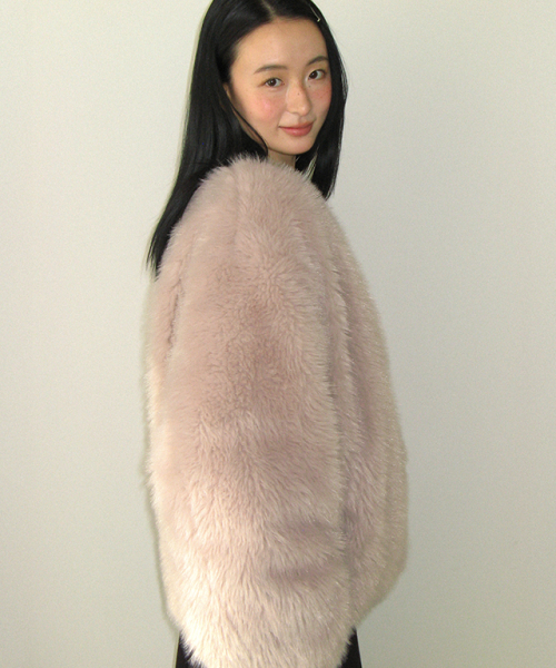 INNER POINTED FLUFFY FUR JACKET DUSTY PINK