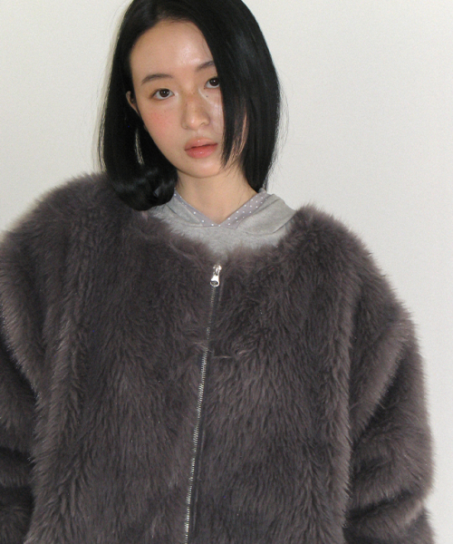 INNER POINTED FLUFFY FUR JACKET CHARCOAL