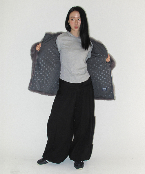 INNER POINTED FLUFFY FUR JACKET CHARCOAL