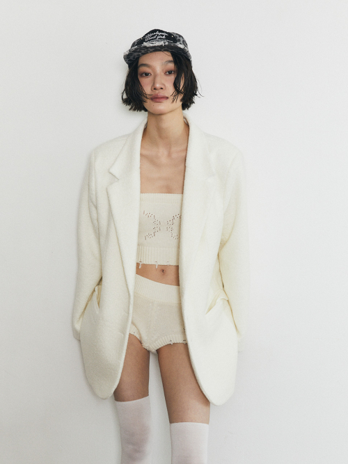 싱글 오버핏 부클 쟈켓_아이보리