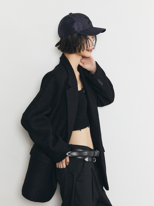 스트라이프 롤업 슬랙스_블랙