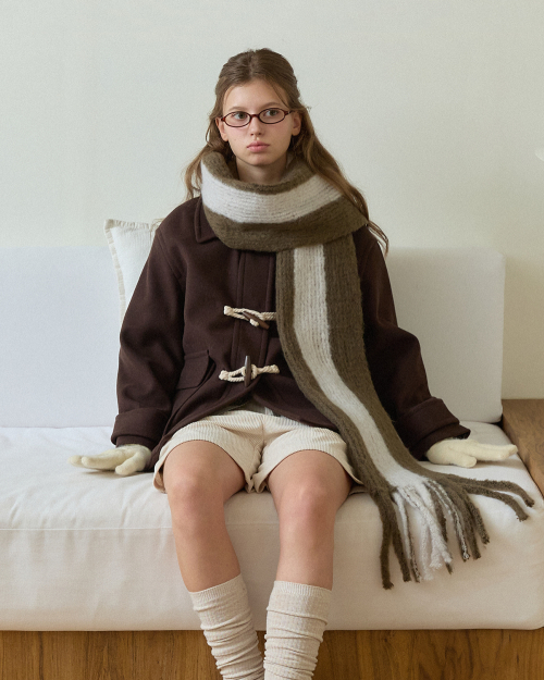 Rolling stripe knit muffler (khaki gray)