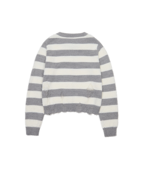 EV STRIPE DAMAGE CARDIGAN(GRAY)