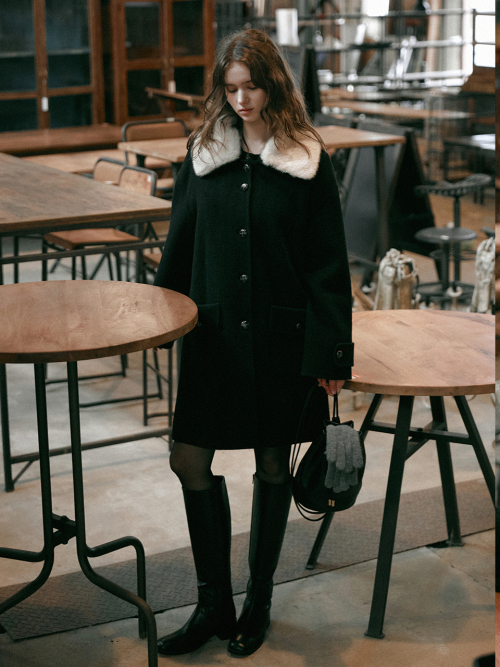 PERRIS wool handmade half coat_BLACK