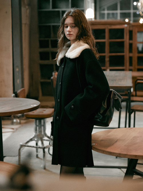 PERRIS wool handmade half coat_BLACK