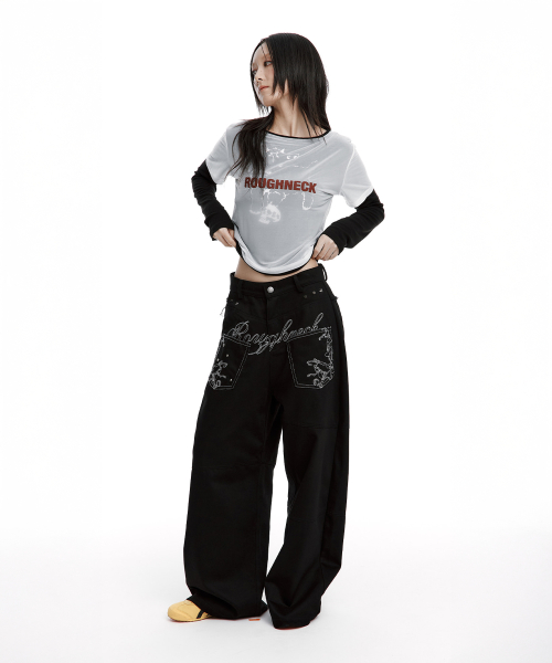 Backflare Curved Pants Black