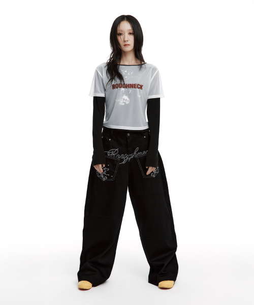 Backflare Curved Pants Black