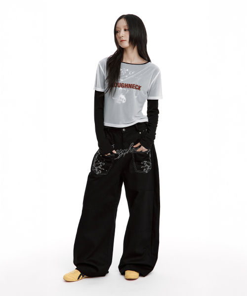 Backflare Curved Pants Black