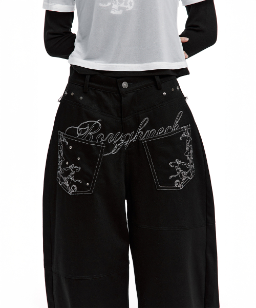 Backflare Curved Pants Black