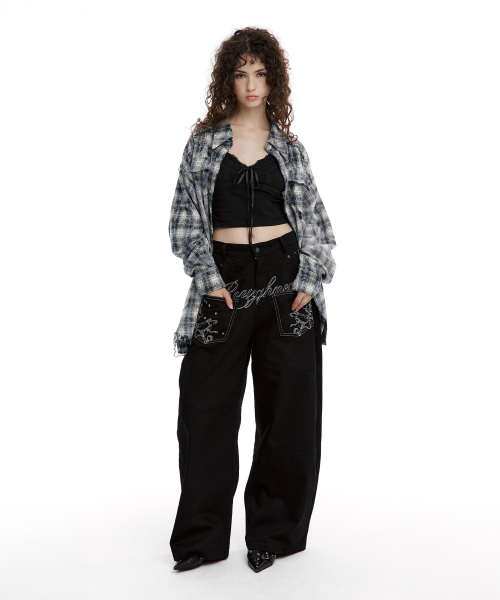 Backflare Curved Pants Black