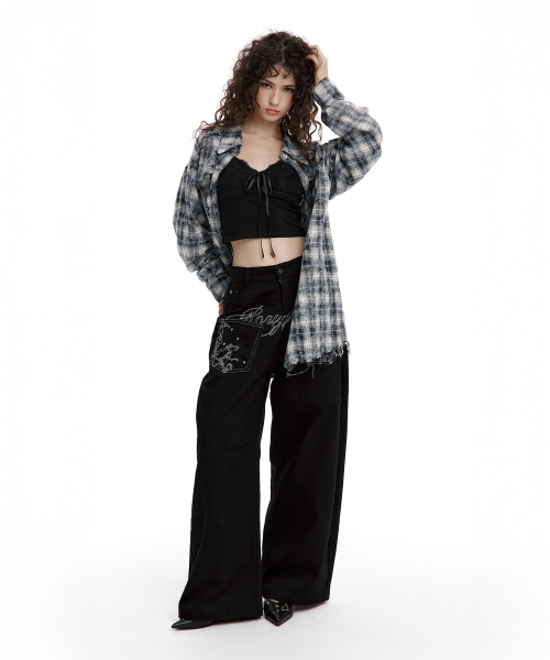 Backflare Curved Pants Black