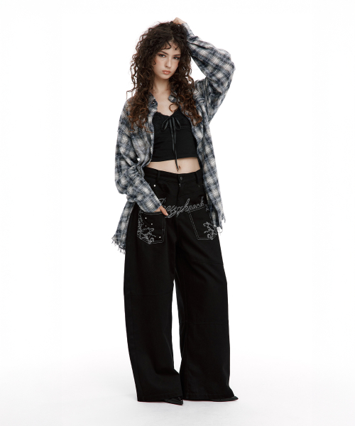 Backflare Curved Pants Black