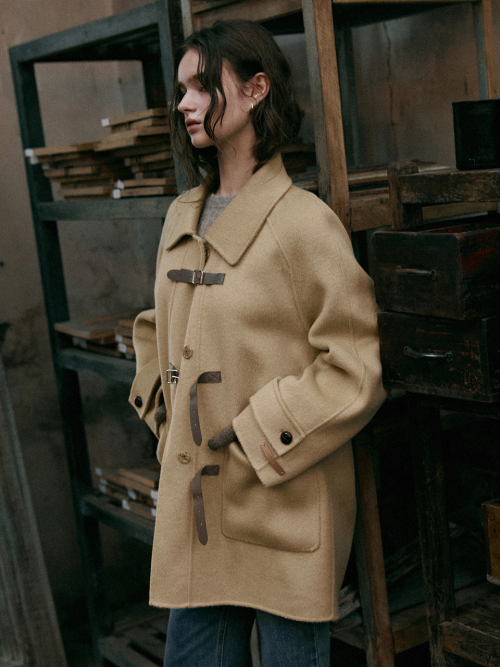 CAEL handmade wool buckle short coat_BUTTER BEIGE
