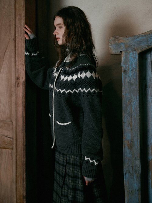 ROSY wool cowichan cardigan_GRAY