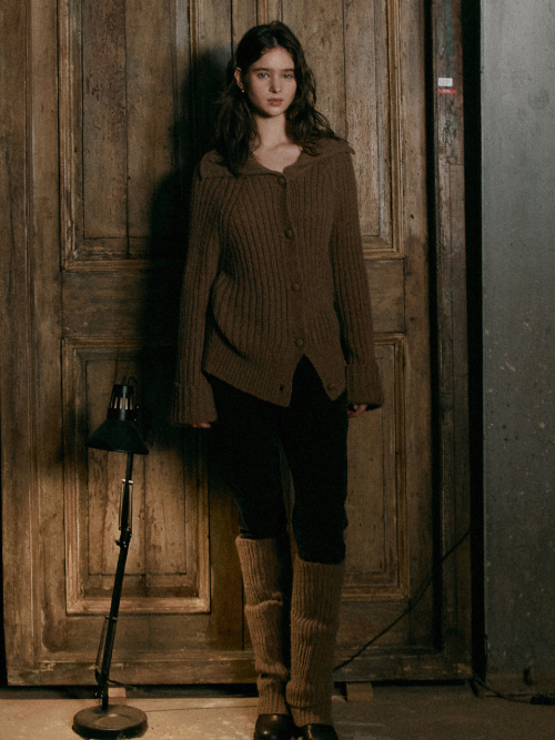 SOLA high neck knit cardigan_BROWN