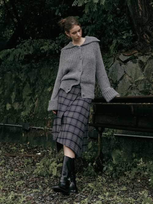 SOLA high neck knit cardigan_GRAY